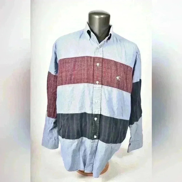 Tommy Hilfiger Other - 90s TOMMY HILFIGER JEANS Blue Cotton Chambray  Patchwork Oversized Shirt Medium